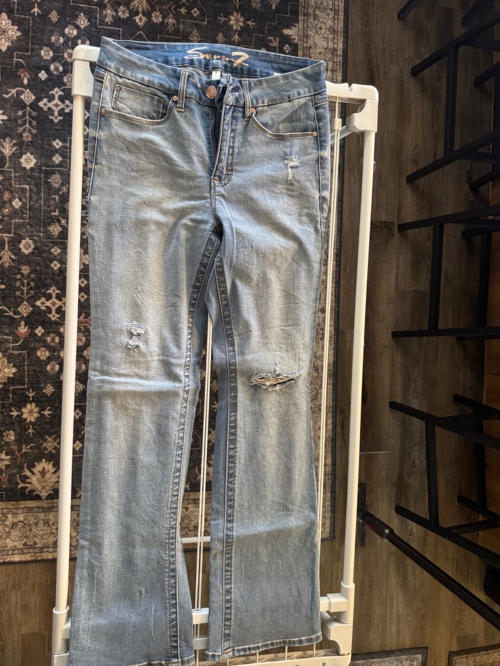 Seven7 Light Blue Distressed Flare Jeans